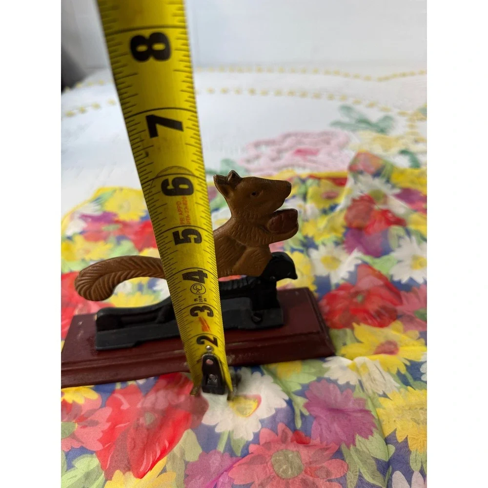 Vintage Squirrel Cast Iron Nutcracker on Wood Base Rustic Cabin Decor